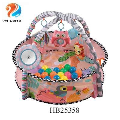 New Pink Ocean balls baby game activity gym mat big circle round play mat with foldable fence and plush hanging toys