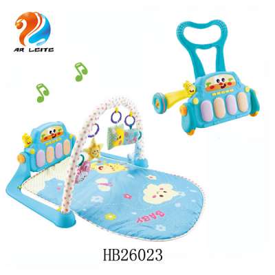 2020 Newest design 2 in 1 kick & play piano gym & baby walker with music for newborn baby