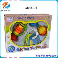 Hot Selling Plastic Mini Happy Rock Bell 3pcs Rattle Baby Toys Rattle